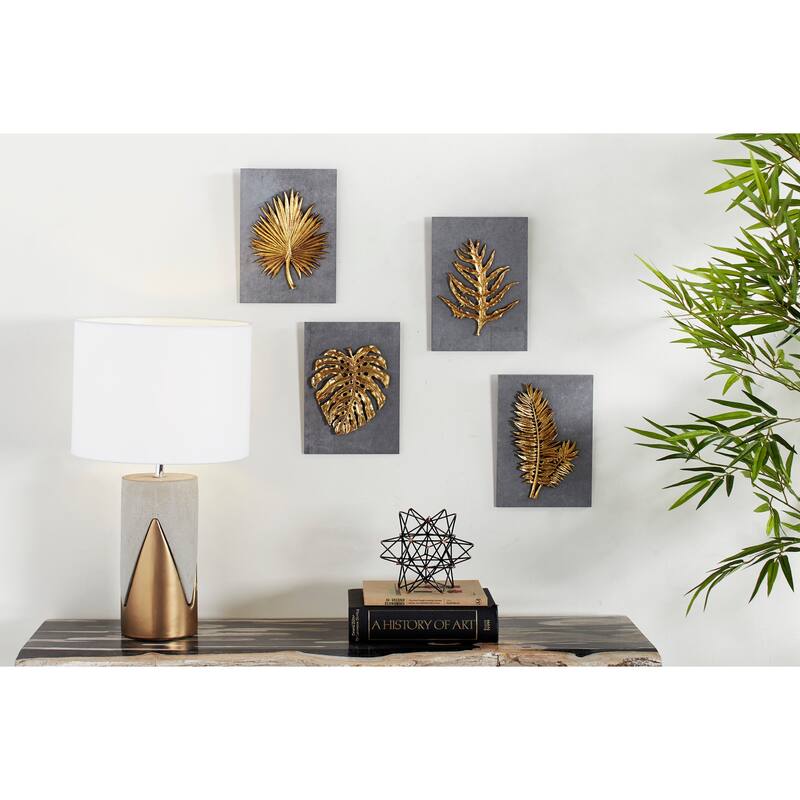Gold Cement Framed 3D Leaf Wall Decor (Set of 4) On Sale Bed Bath